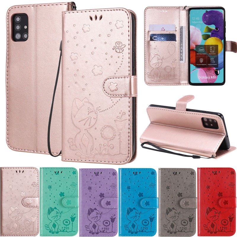 Bao da điện thoại mềm kiểu ví đựng thẻ ID có nắp lật và giá đỡ cho Samsung Galaxy A51 4G A71 4G A41 A31 A21 A11 A01 A21s