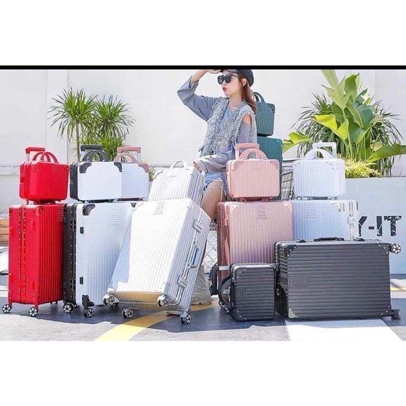 VALI  KHUNG NHÔM KHOÁ SẬP CÓ CỐP ĐỒNG MÀU size 20/24/26/29