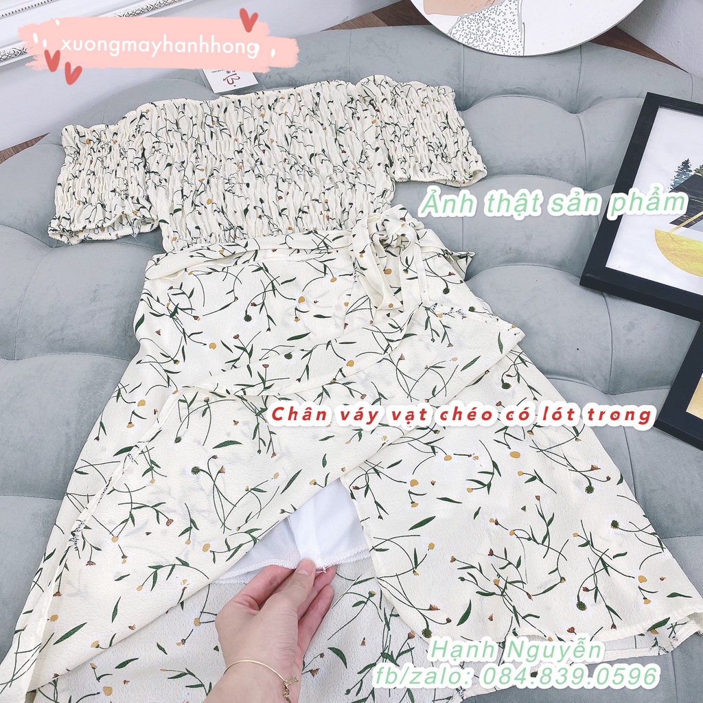 Set áo croptop chun trễ vai và chân váy vạt chéo hoa cỏ trẻ trung Quảng Châu - Xưởng May Hạnh Hồng | BigBuy360 - bigbuy360.vn
