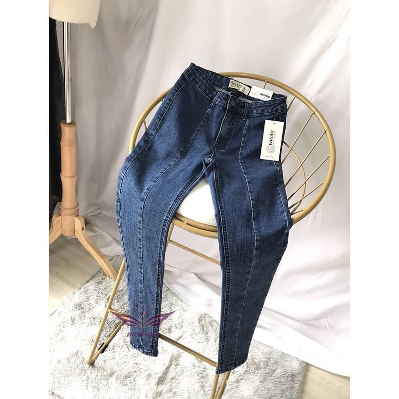 Quần Jeans Nữ Co Giãn 9 Tấc Cạp Cao Co Giãn/Kiểu sọc dọc/xanh đậm,xanh đen