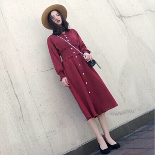 Đầm maxi đỏ bo eo vintage