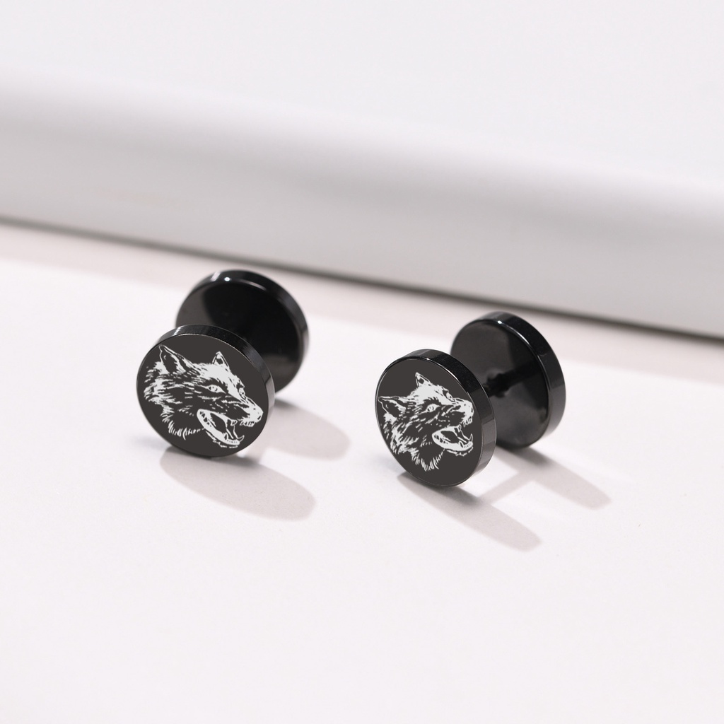 Khuyên Tai Nam Hình Đầu Sói Màu Đen Chống Dị Ứng