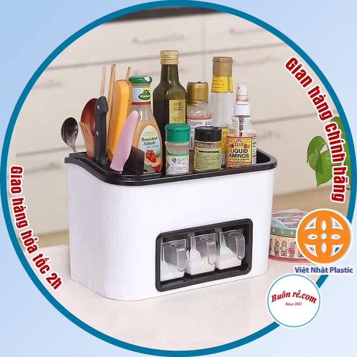 Kệ đựng gia vị nhà bếp 3 cốc để dao thớt nhựa Việt Nhật, Hộp đựng dụng cụ nhà bếp đa năng  -giá rẻ6868