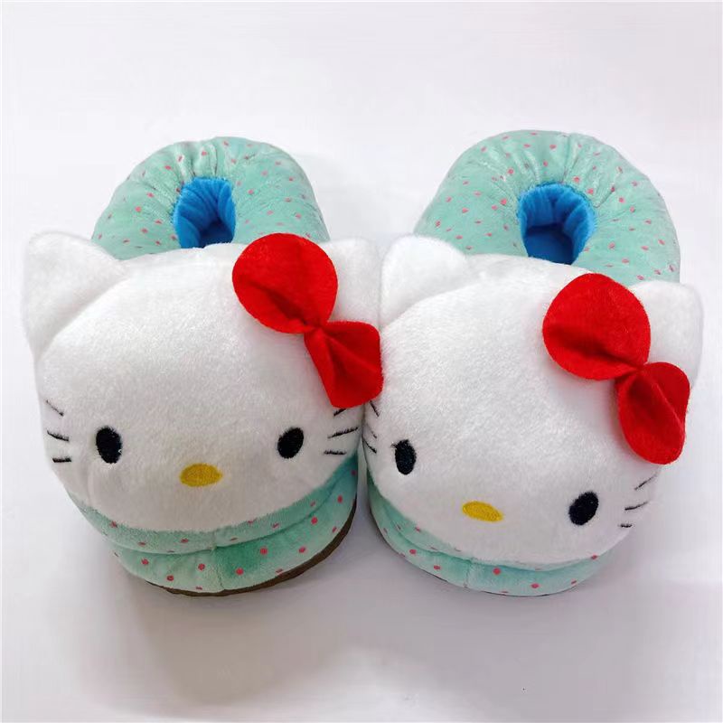 Dép Nhung Mềm Mại Mũi Tròn Hoạ Tiết Hello Kitty Màu Hồng / Đỏ Dễ Thương Xinh Xắn