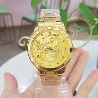 Đồng Hồ Nam SL Rồng 3D Số Ngọc Dây Da Nâu Size Tay Nhỏ Chính Hãng Shop
