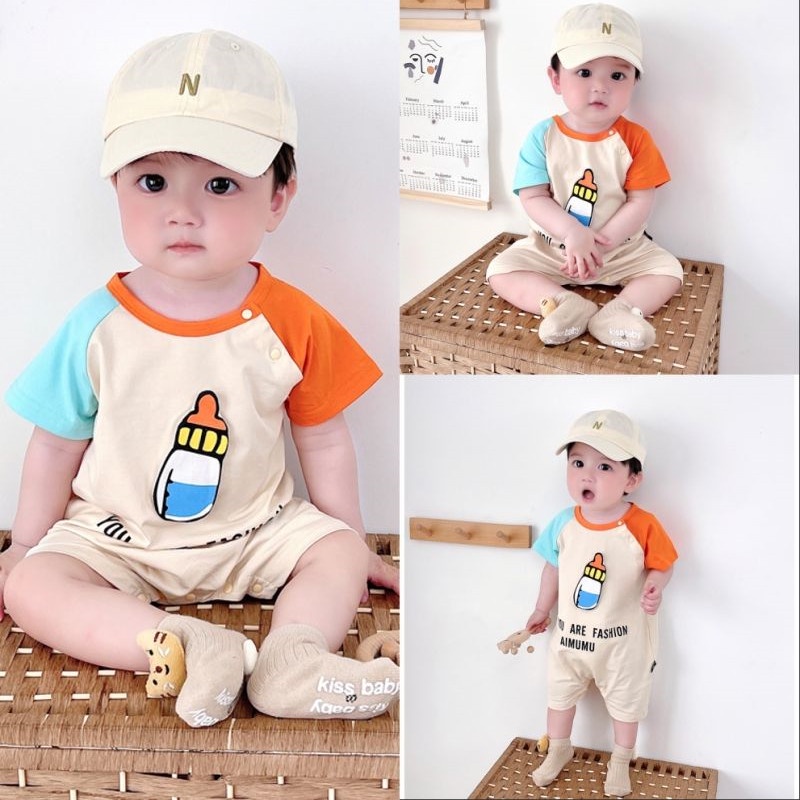 Bộ Áo Liền Quần Vải Cotton Mỏng Tay Ngắn Dễ Thương Thời Trang Mùa Hè Cho Bé Sơ Sinh