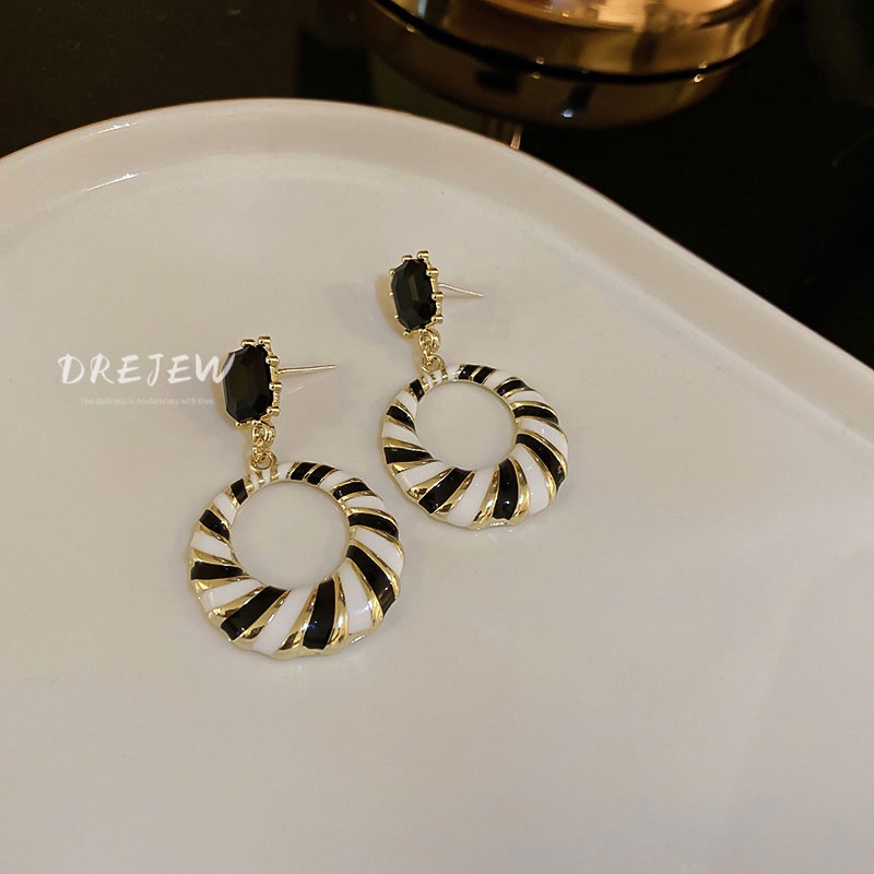 DREJEW Bông Tai Họa Tiết Kẻ Sọc Đính Đá Cao Cấp Phong Cách Thời Trang Mới 2022 Hàng Bán Chạy 1