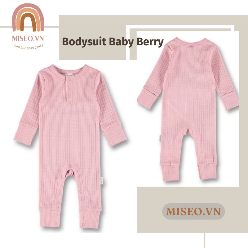 Bộ đồ liền thân áo liền quần bodysleep suit thông hơi không tất vớ màu trơn xuất dư cotton cho bé trai bé gái 0 - 24m