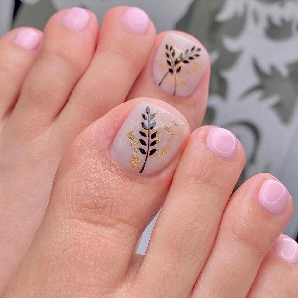 Set 24 Móng Chân Giả Đầu Vuông/Vuông Có Thể Tháo Rời Che Phủ Toàn Diện