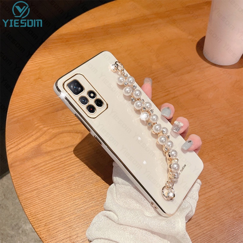Ốp Điện Thoại Silicon Dẻo Mạ Màu Ngọc Trai Sang Trọng Kèm Dây Đeo Tay Cho Xiaomi Redmi Note 11 10 Pro 11S 10S 4G 5G 9S 9 8 7 Pro