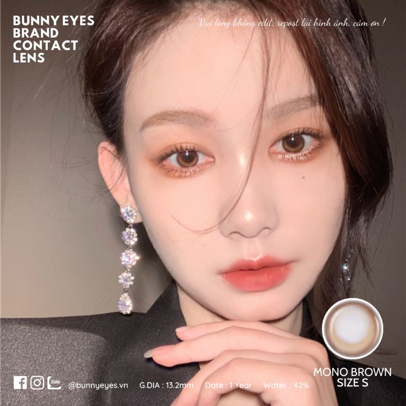 Lens Mắt Kính Áp Tròng BUNNY EYES - Moon Brown 14.0mm Giãn Nhẹ Đủ Độ Từ 0 Đến 10 Độ