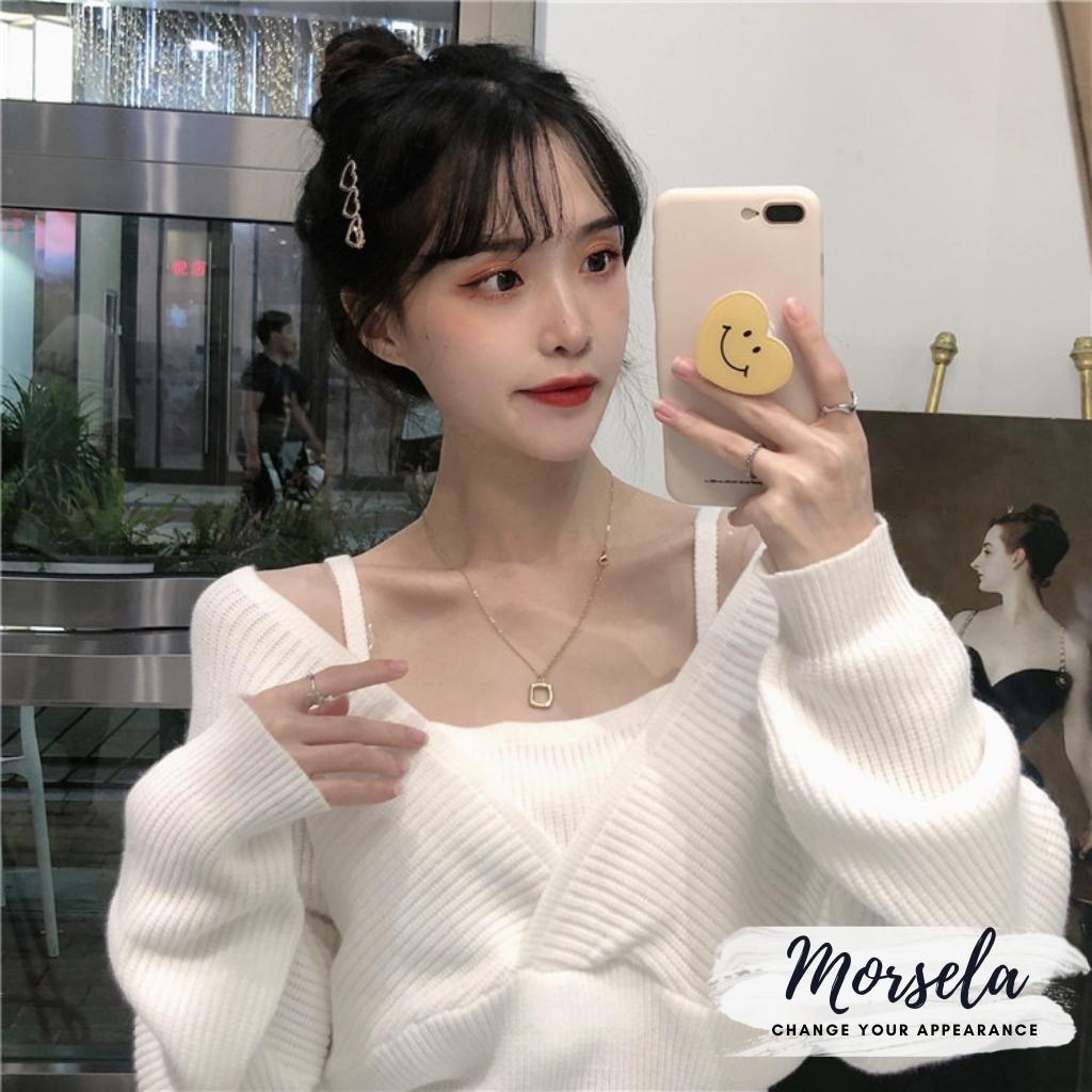 Áo trễ vai tay dài cổ yếm ôm body -Len tăm - chất siêu dãn siêu mịn- Áo croptop nữ kiểu Hàn Quốc - Morsela | BigBuy360 - bigbuy360.vn