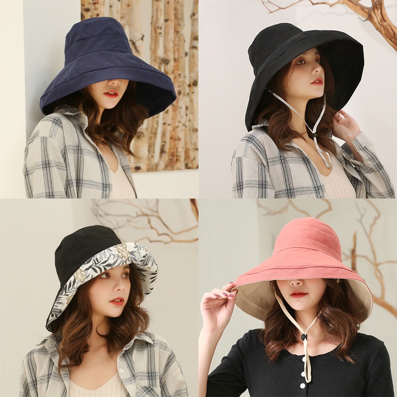 Nón Bucket Chống Tia Uv Vành Rộng Che Mặt Chống Tia Uv Phong Cách Hàn Quốc Thời Trang Mùa Hè Cho Nữ