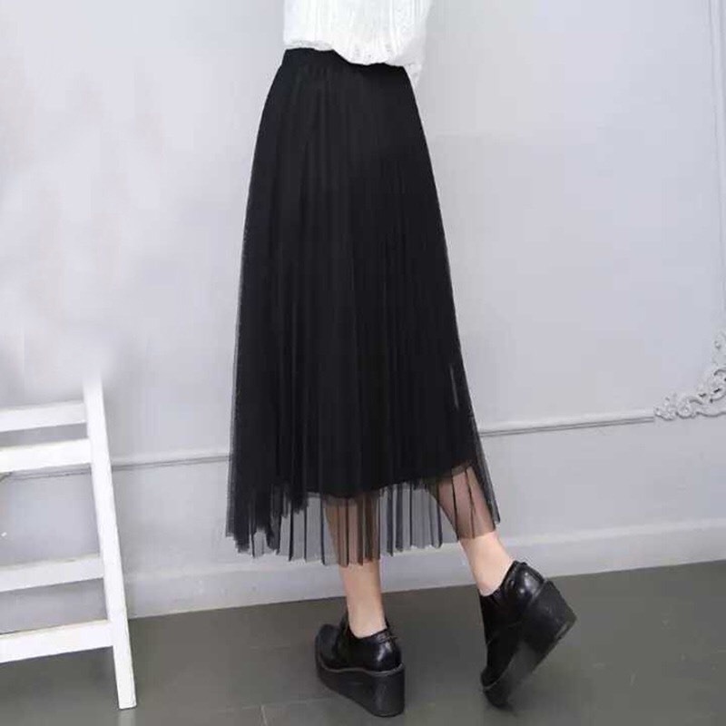 Chân váy dài nữ LOZADO chân váy voan dáng basic cạp chun CV31