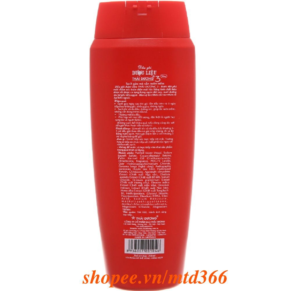 Dầu Gội Đầu 200Ml Dược Liệu Thái Dương 3 Hương Hoa Chính Hãng.