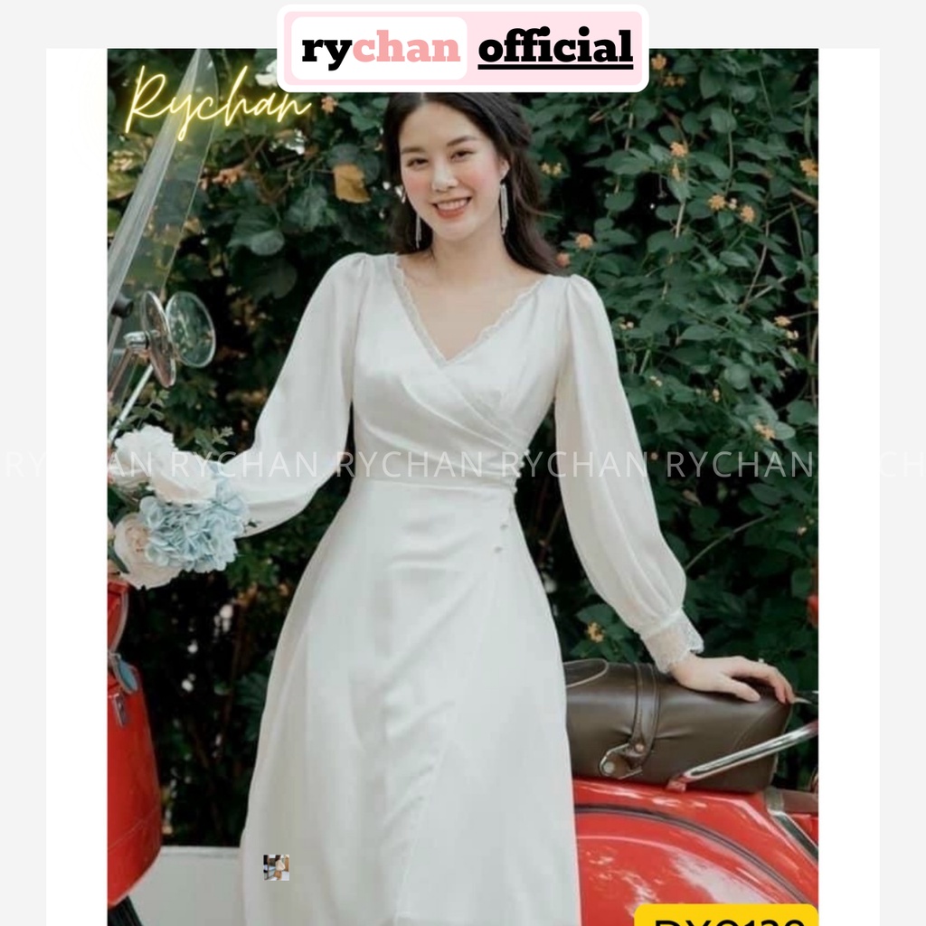 Đầm Xòe Trắng Đi Tiệc Chụp Ngoại Cảnh Tiểu Thư Tay Dài Vintage - DX0139