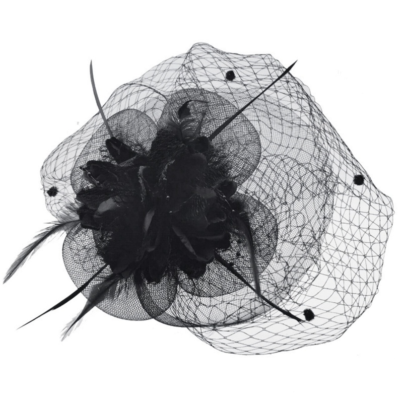 Băng Đô Cài Tóc Phối Lưới Lông Vũ Phong Cách Trung Cổ Tinh Tế Cho Nữ