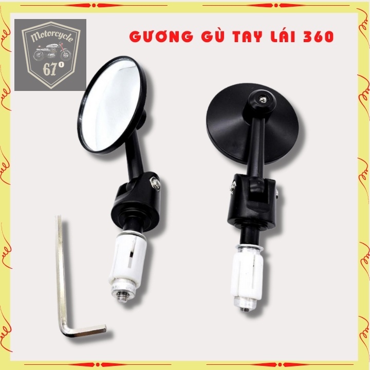Gương gù tay lái CAFE RACER kính gù tròn cao cấp làm gương kiểng xe độ xoay 180