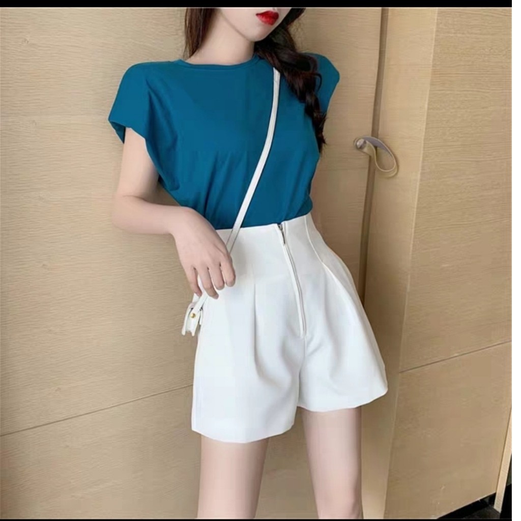 Quần sooc đùi nữ lưng cao khoá giữa chất tuyết mưa siêu đẹp