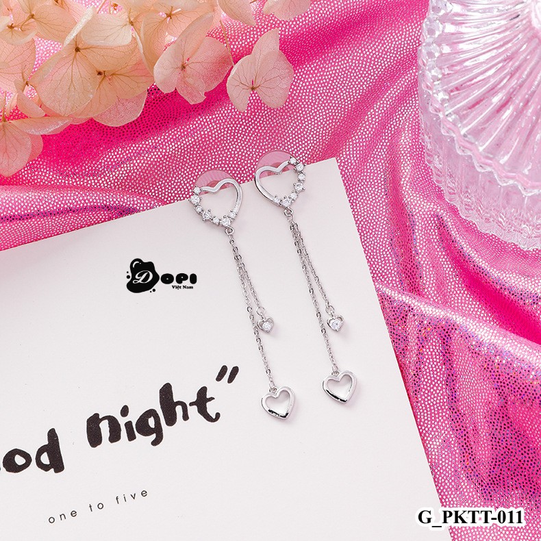 Bông tai hoa tai tráng bạc form dài nữ tính