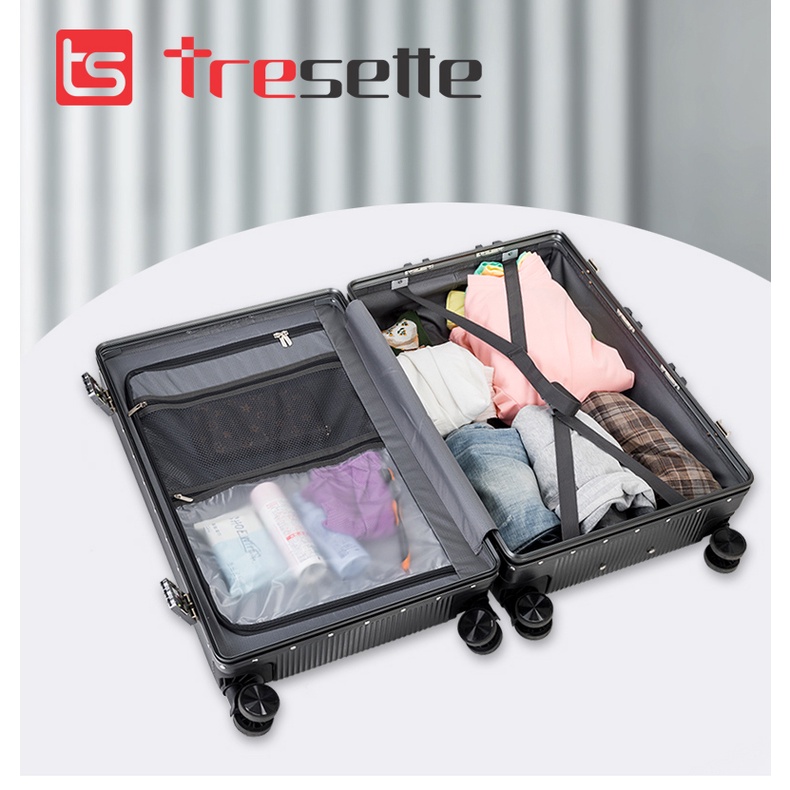 Vali khóa sập cao cấp nhập khẩu Hàn Quốc Tresette TSL-2029 size 20 Có Ngăn Đựng Latop Vân Dọc Sang Trọng Cổng