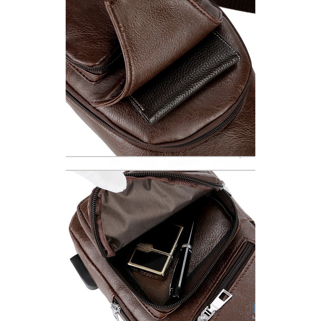 Túi đeo chéo nam - Túi da có sạc usb tai nghe tiện lợi thời trang | BigBuy360 - bigbuy360.vn