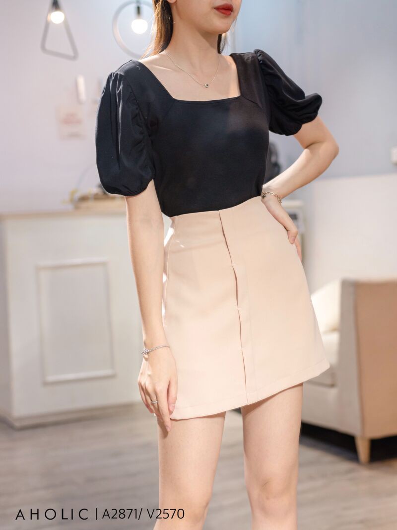 Áo cotton bozip cổ vuông crop nhẹ Aholic A2871