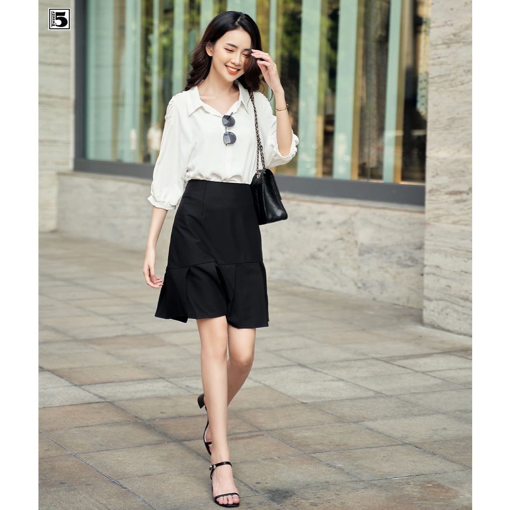 Áo sơ mi nữ cổ đức công sở dáng rộng lửng vai nhún xếp ly tay lửng Twentyfive N137