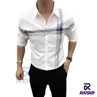 [XẢ KHO] Áo sơ mi nam nữ trắng đen tay dài họa tiết góc vuông cao cấp RSM039