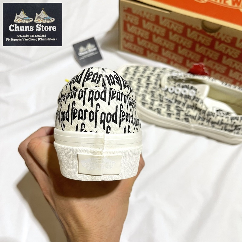 Giày Vans chữ fear of god trắng đen cao cấp, gài Van FOG