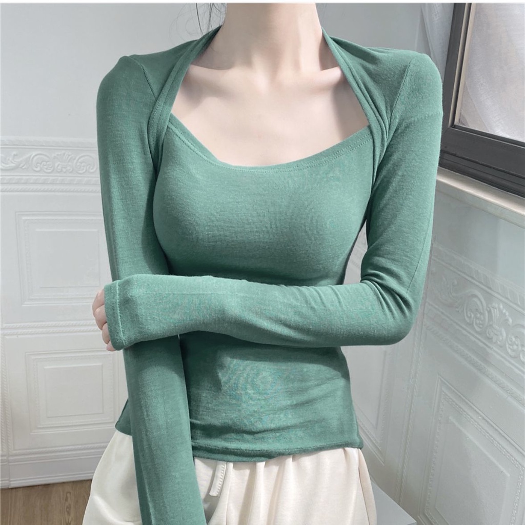 Áo thun COZOKC tay dài dáng ôm thời trang xinh xắn