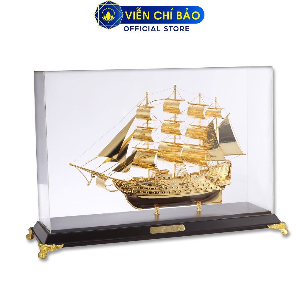 Mô Hình Thuyền Buồm Dát Vàng 24k vật phẩm trang trí nhà cửa quà tặng cao cấp thương hiệu Viễn Chí Bảo M600133