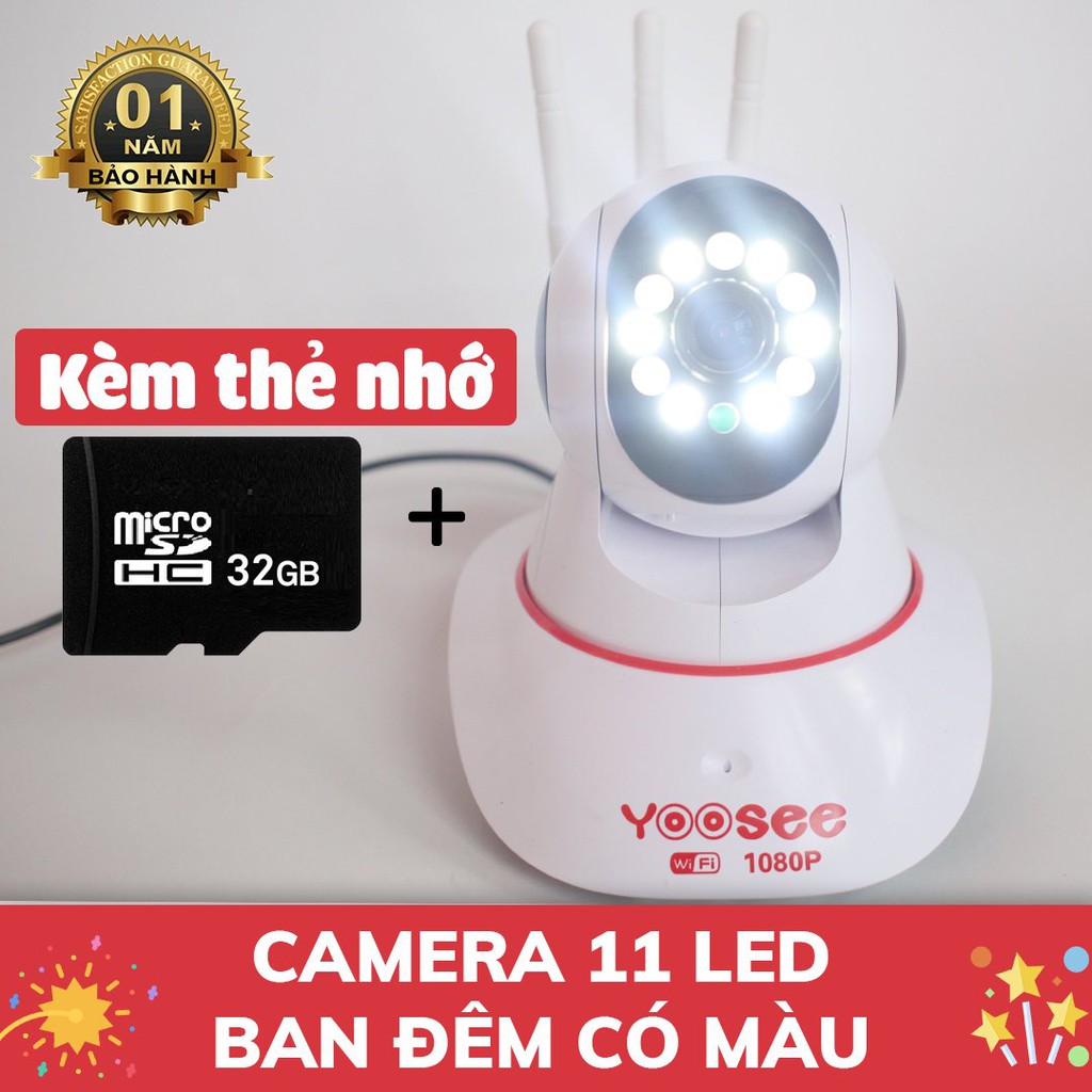  CAMERA YOOSEE 3 RÂU 8 LED HD1080 - 2.0Mps - QUAY ĐÊM CÓ MÀU KHI BẬT ĐÈN LED CHIẾU SÁNG