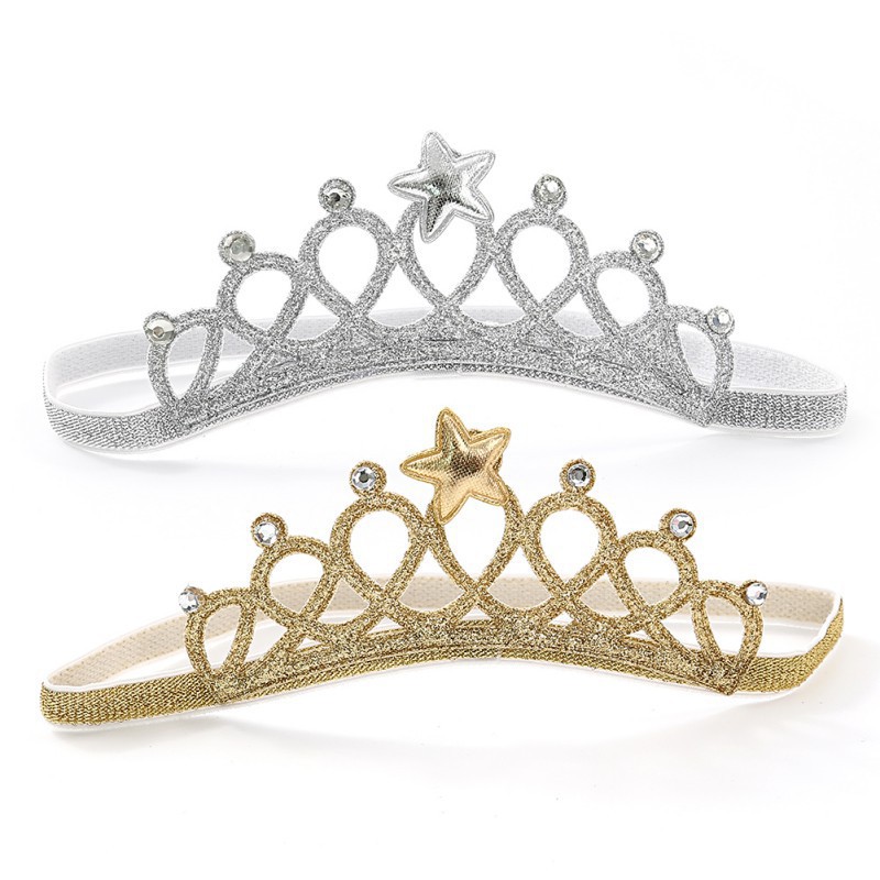 Băng đô cotton hình vương miện lấp lánh cho bé gái