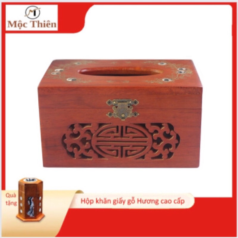 Hộp khăn giấy hộp đựng giấy ăn khảm trai bằng gỗ Hương cao cấp