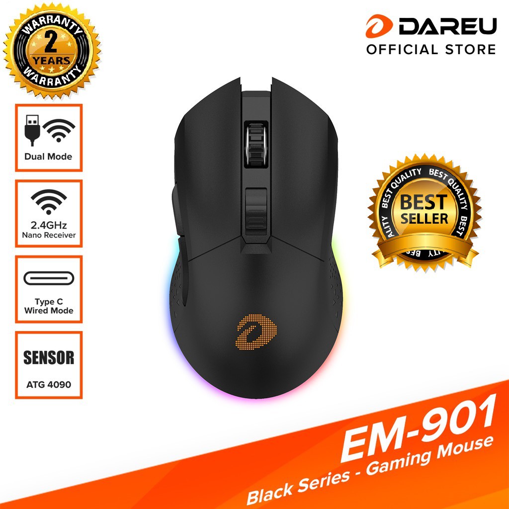 Chuột không dây DareU EM901 RGB WIRELESS Black
