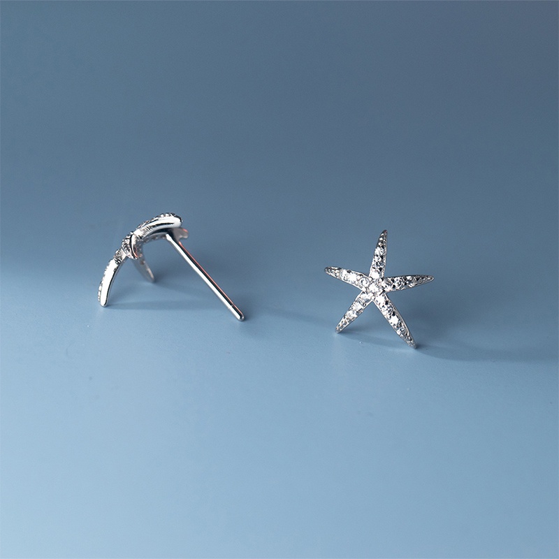 Khuyên tai BAMOER BSE679 bằng bạc 925 hình sao biển đính đá giả đơn giản thời trang cho nữ