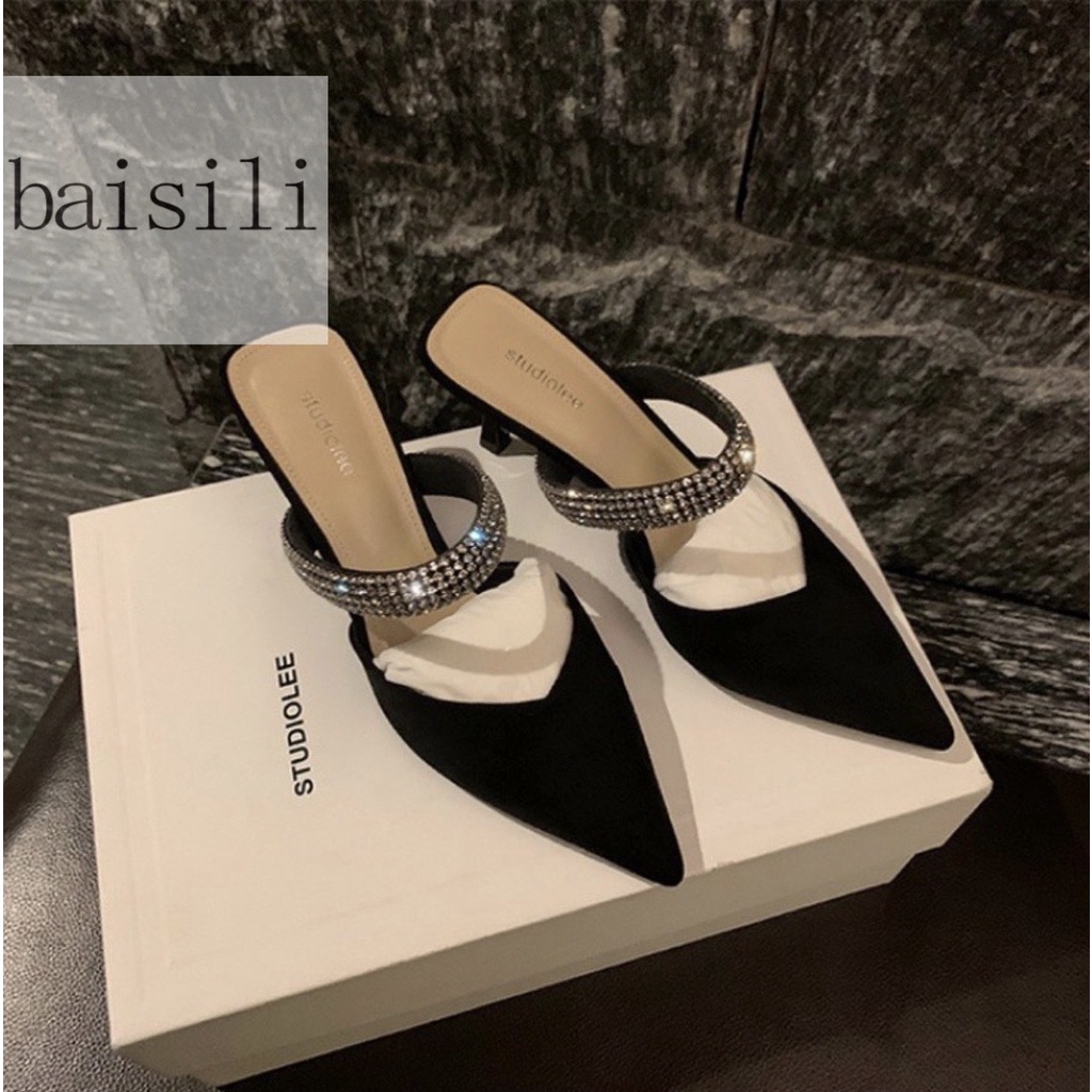 SỤC NỮ BAISILI - DÉP BÍT MŨI GÓT NHỌN QUAI NGANG ĐÁ SANG CHẢNH - DÉP CAO GÓT THỜI TRANG - BD220931