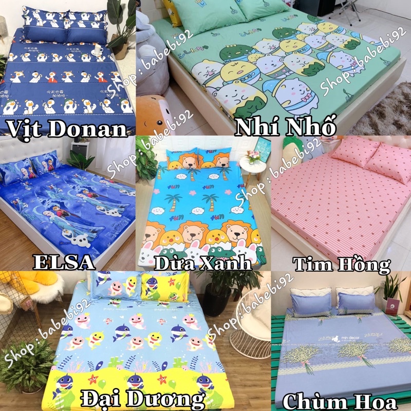 Bộ Ga Gối 3 Món Cotton Poly Bọc Đệm 1m6x2m và 1m8x2m gồm drap bo chun và 2 chiếc vỏ gối