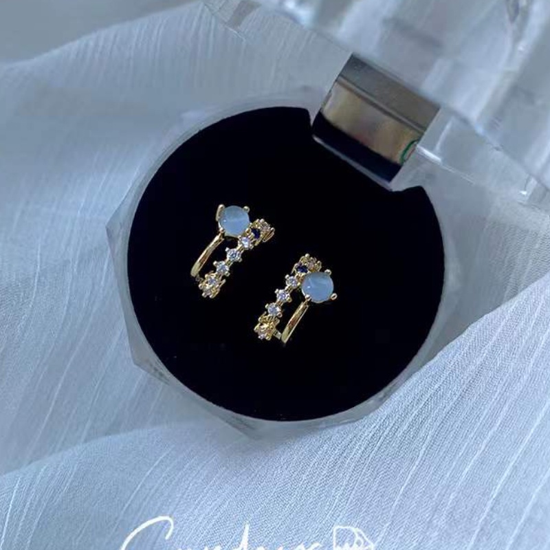 Bông Tai Đính Đá Zircon Xanh Tinh Tế Thời Trang Hàn Quốc