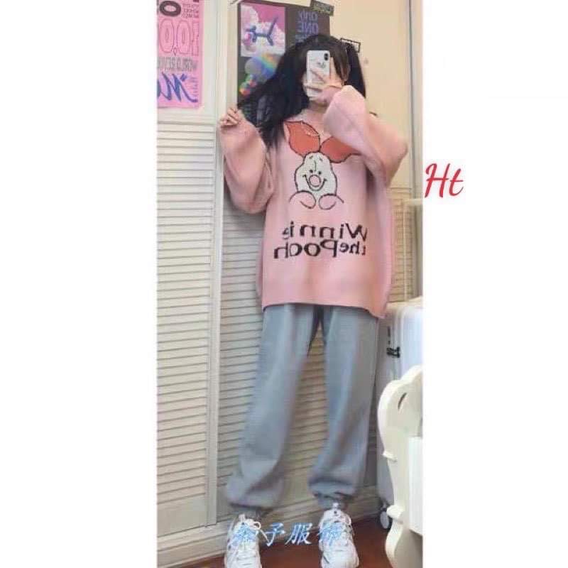 Bộ nỉ ngoại gấu Win hồng H2B