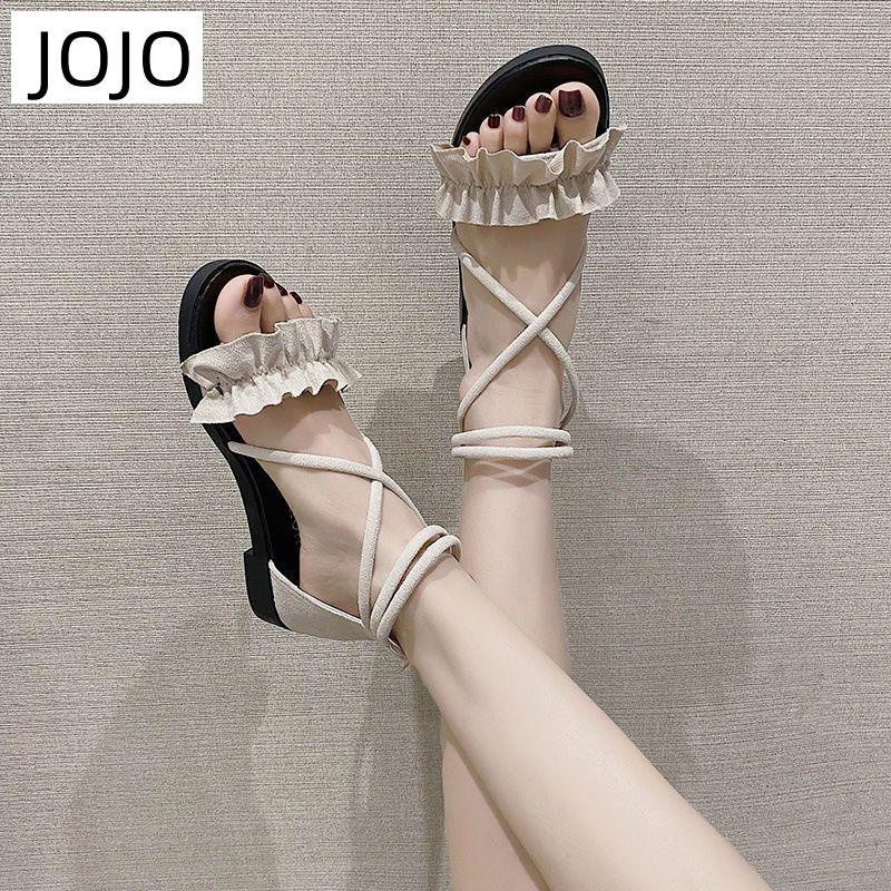 Giày Sandal Cột Dây Đế Bằng Phong Cách Hàn Quốc Thời Trang Mùa Hè Cho Nữ