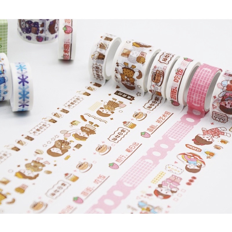 Hộp 4 cuộn băng keo Washi hoạt hình dễ thương dùng trang trí sổ tay