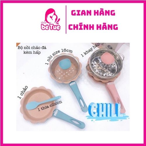 BỘ NỒI CHẢO ĐÁ KÈM XỬNG HẤP NẤU ĐỒ ĂN DẶM CHO BÉBỘ NỒI CHẢO QUẤY HÌNH HOA CAO CẤP MEN ĐÁ CHỐNG DÍNH