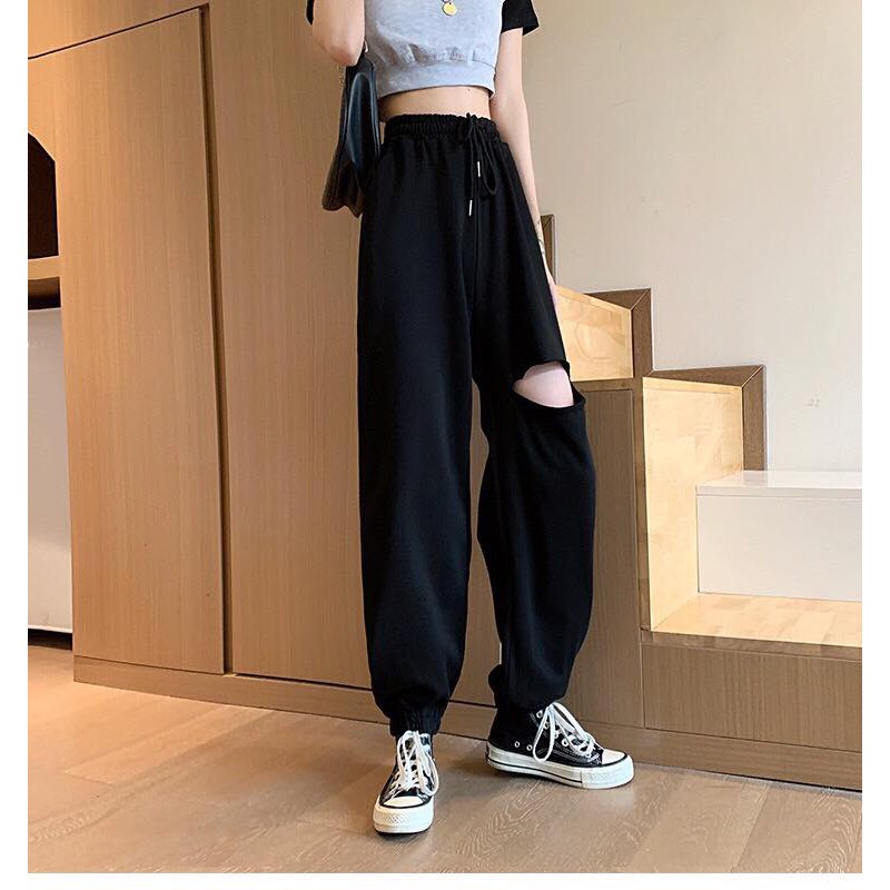 Quần Jogger Rách Gối Bo Lai Dáng Rộng Unisex - MM