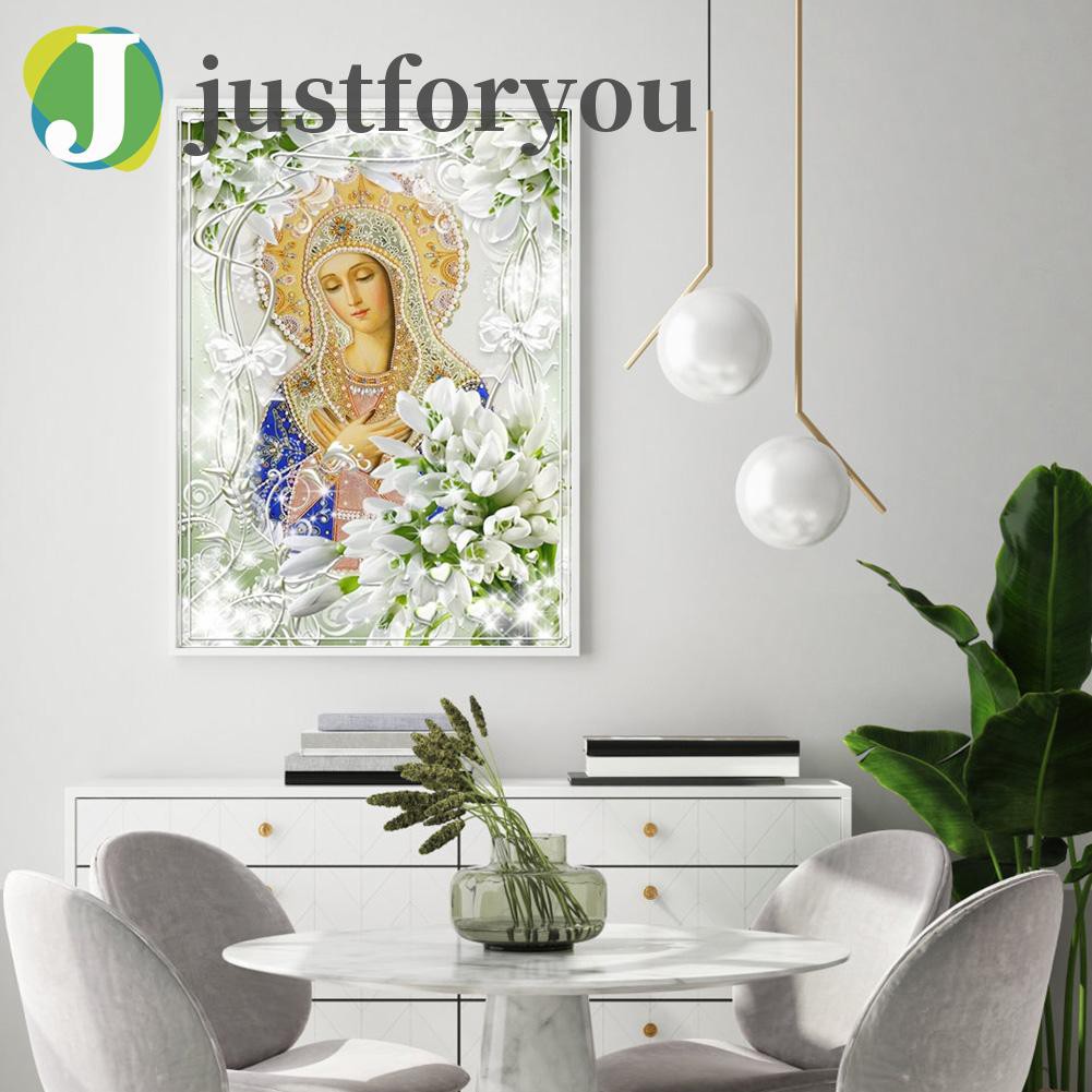 Tranh Đính Đá Treo Tường Hình Đức Mẹ Chúa Jesus 5D 12.1 40x50cm Tự Làm Thủ Công