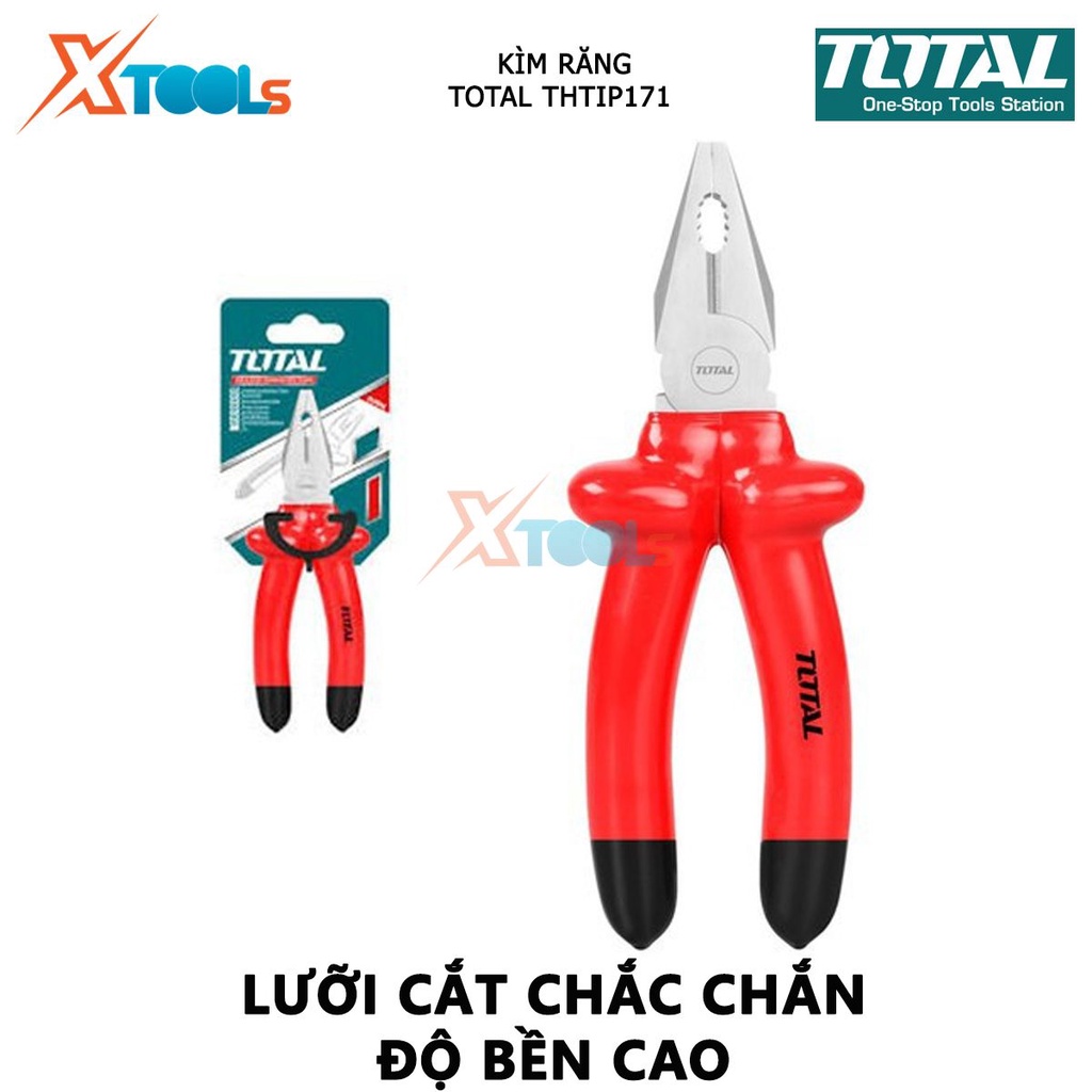 Kìm răng cách điện TOTAL THTIP171 | kềm cách điện Size 7&quot;/180mm, Kiểm tra 10000V cắt, kẹp, tuốt các loại dây cáp, dây đi