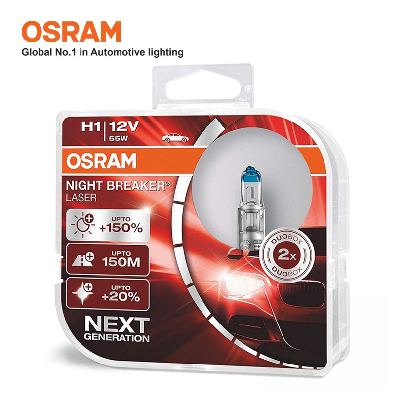 Combo 2 Bóng Đèn Halogen Tăng Sáng 150% OSRAM Night Breaker Laser H1 12V 55W - Nhập Khẩu Chính Hãng