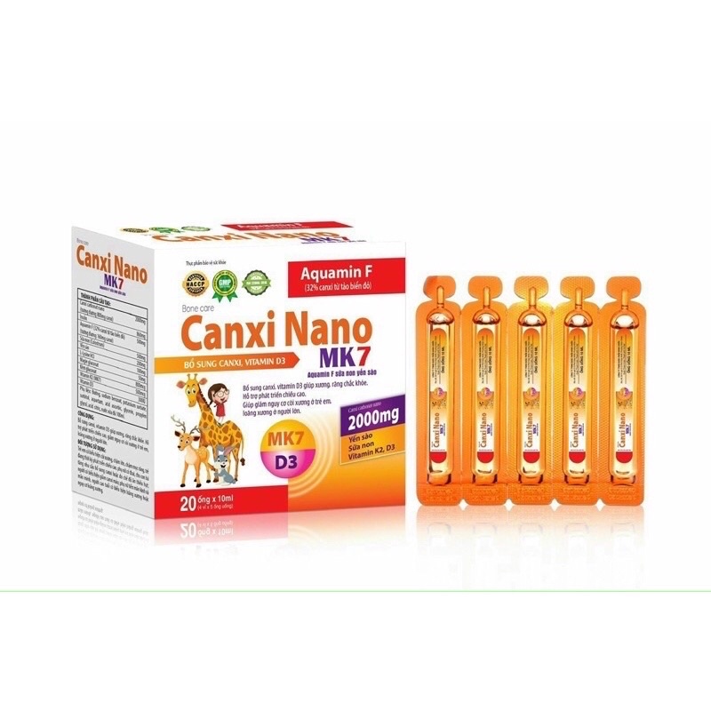 Canxi nano K2 D3 MK7 aquamin F tảo biển đỏ - Bổ sung canxi, vitamin D3 giúp xương ,răng chắc khỏe (Hộp 20 ống )