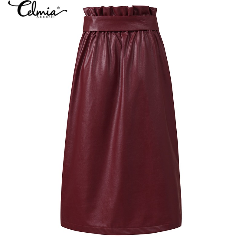 Celmia Chân Váy Da Dáng Dài Xẻ Tà Thời Trang Cho Nữ